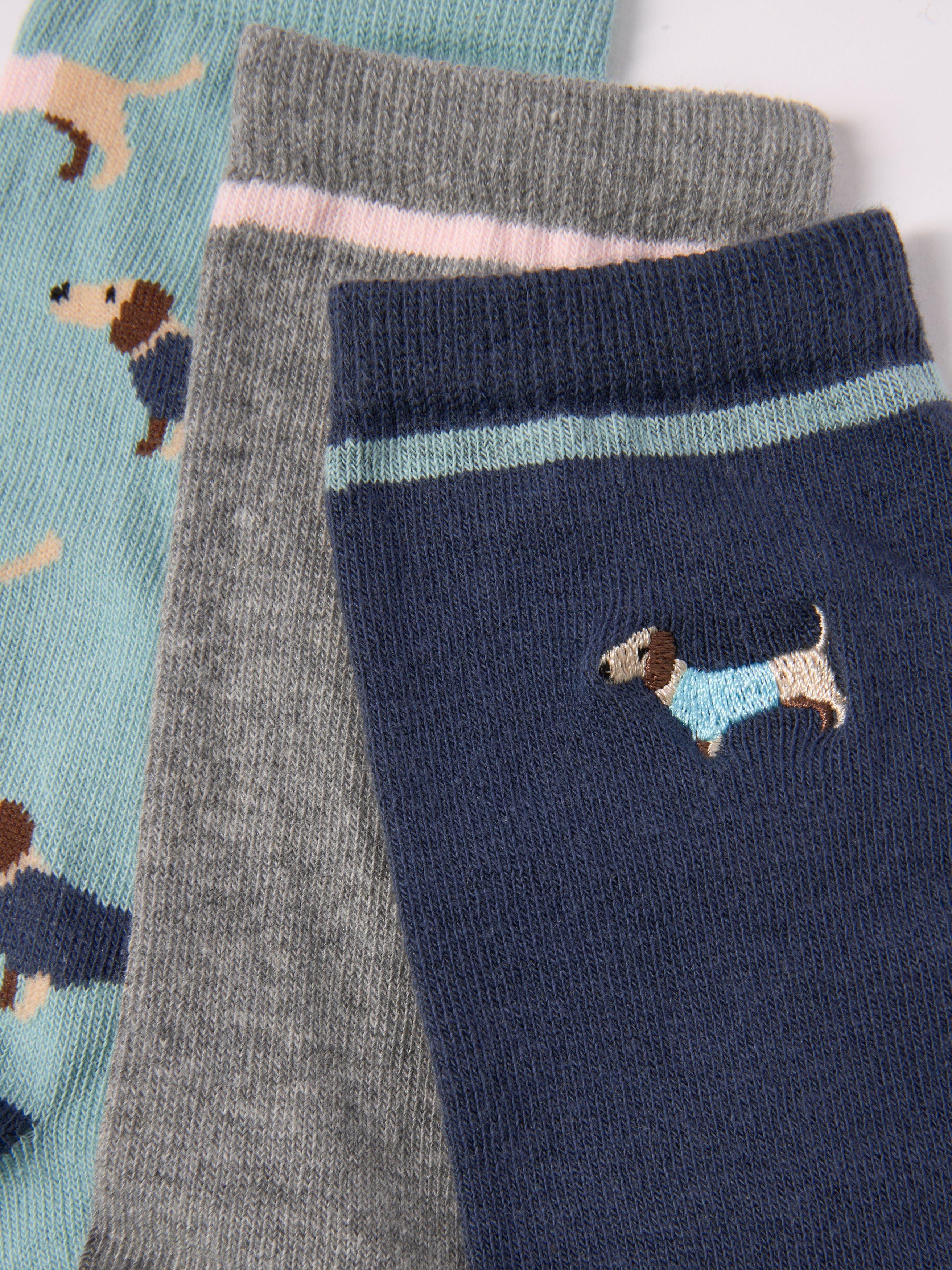 Product image 2 of 2, which shows John Lewis Dachshund Ankle Socks, Pack of 3, Teal