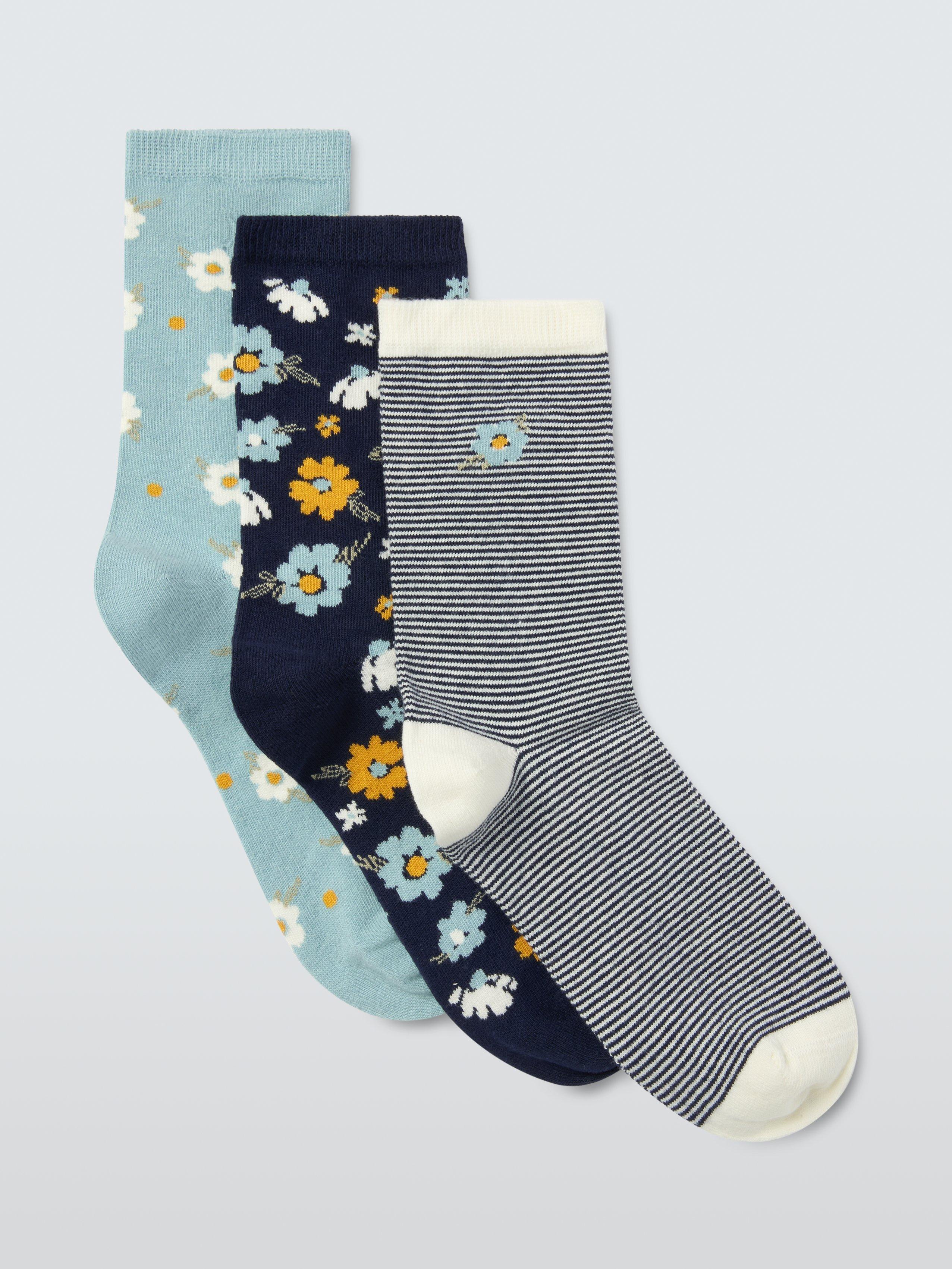 Product image 1 of 2, which shows John Lewis Ditsy Flower Organic Cotton Mix Ankle Socks, Blue