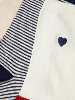 John Lewis Stripe Hearts Ankle Socks, Pack of 3, Blue/Red - view 2, Blue/Red