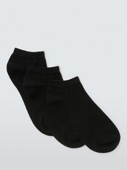 John Lewis Cotton Mix Trainer Socks, Pack of 3, Black, Black