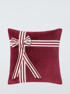 John Lewis Velvet Bow Cushion, Red