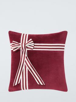 John Lewis Velvet Bow Cushion, Red, Red