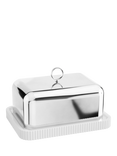 Georg Jensen Bernadotte Stainless Steel & Porcelain Butter Dish, Silver