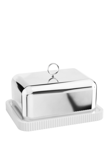 Georg Jensen Bernadotte Stainless Steel & Porcelain Butter Dish, Silver, Silver
