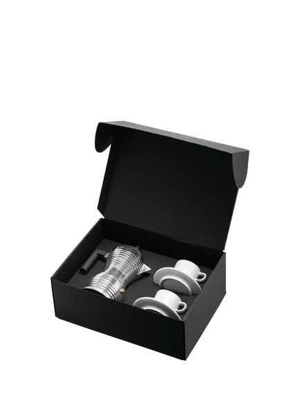 Alessi Pulcina Induction Hob 3 Cup Espresso Maker & 2 Porcelain Cups Gift Set - view 2, 
