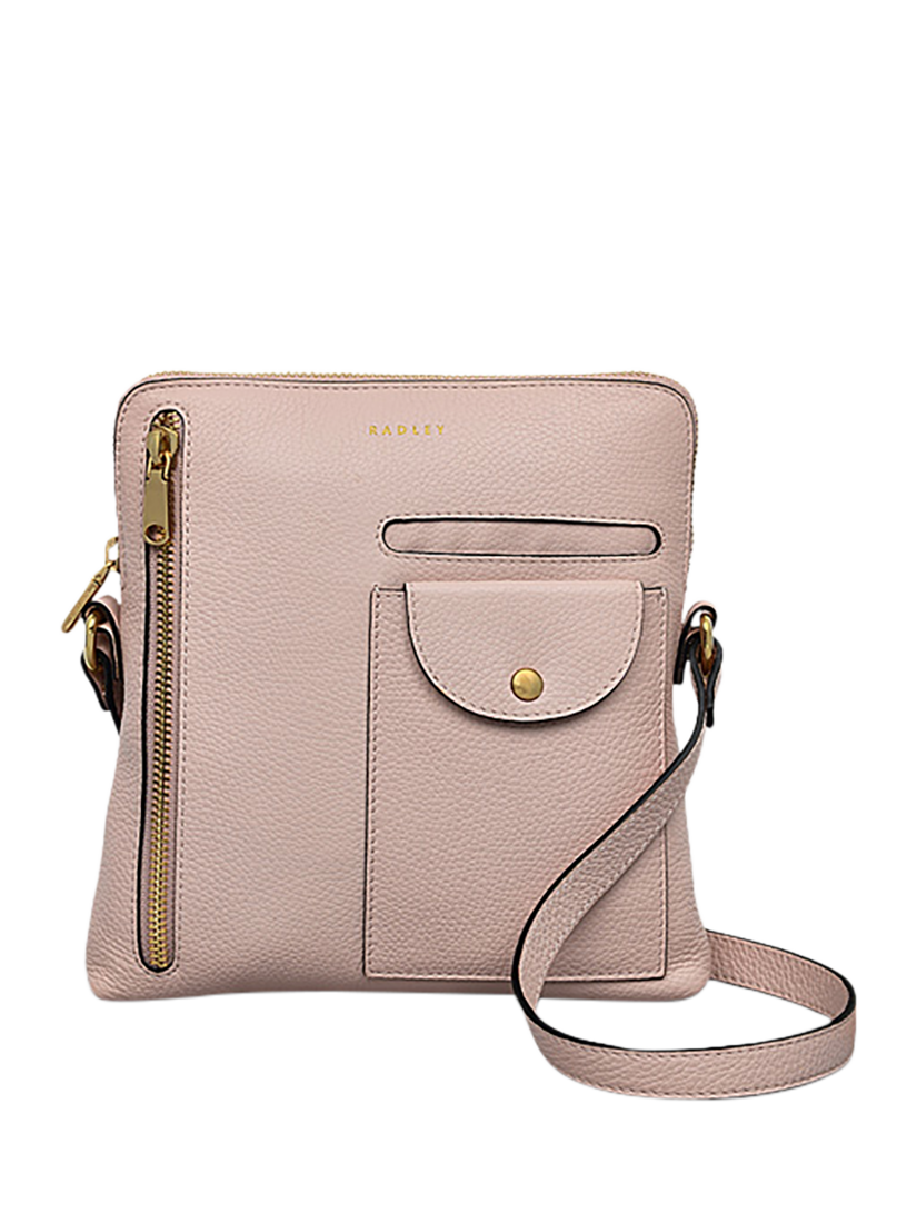Product image 1 of 4, which shows Radley Ridge Park Leather Slim Cross Body Bag, Clay Pink