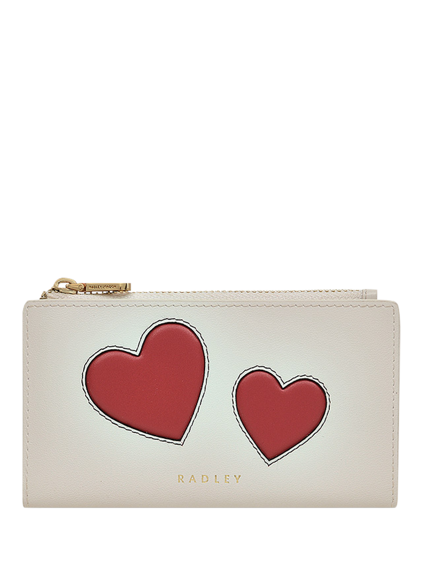 Product image 1 of 4, which shows Radley Valentine's Leather Heart Medium Bifold Purse, Chalk/Red