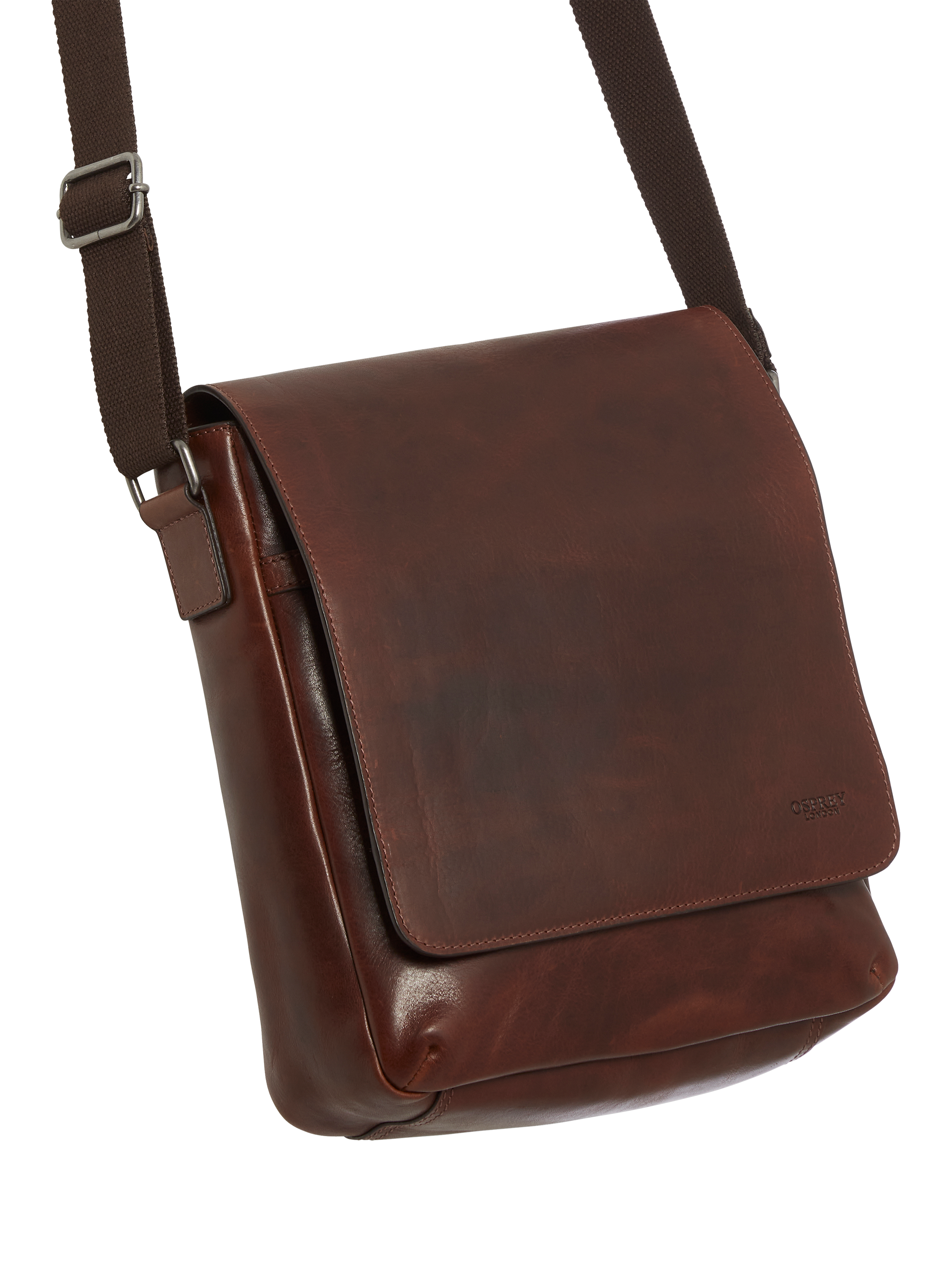 Product image 5 of 6, which shows OSPREY LONDON Baker Leather Messenger Bag, Cognac