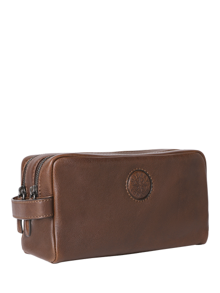 OSPREY LONDON The Compass Leather Washbag, Tan