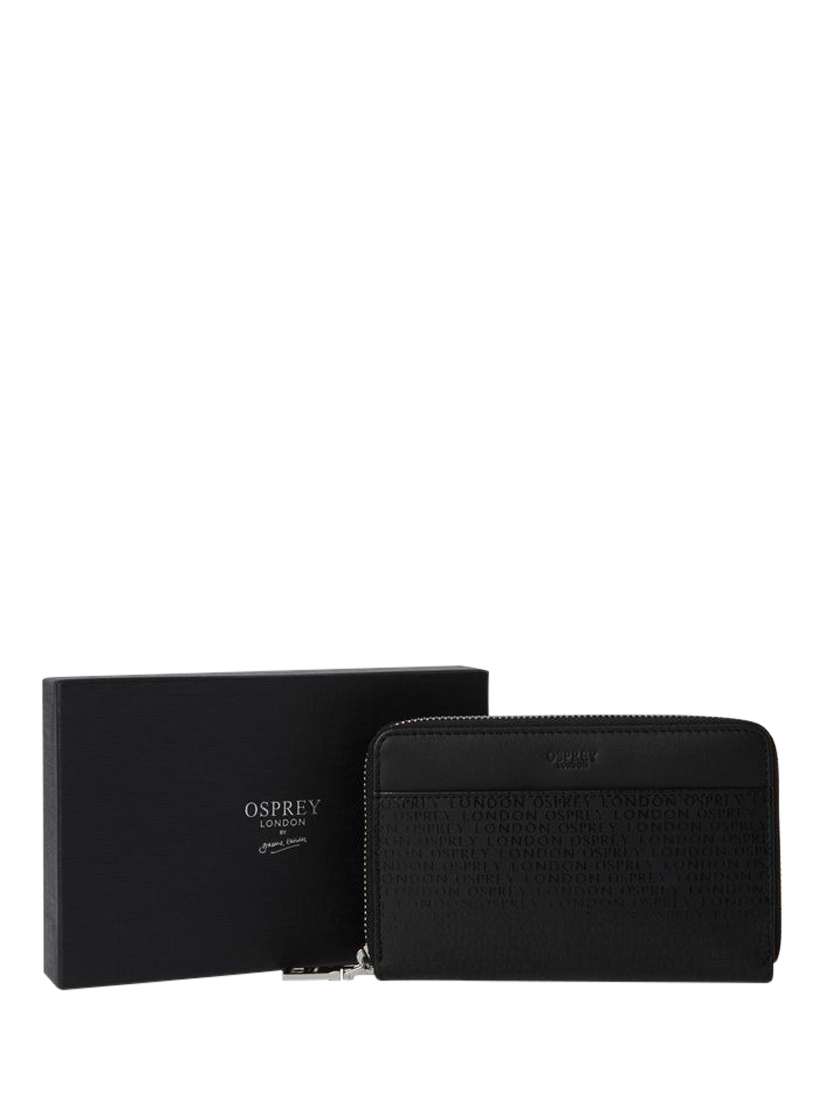 Product image 1 of 5, which shows OSPREY LONDON Deboss Leather Purse, Medium, Black