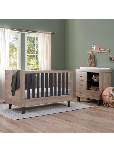 Tutti Bambini Como Cotbed and Chest of Drawers Room Set, Oak/Slate - view 2, Oak/Slate