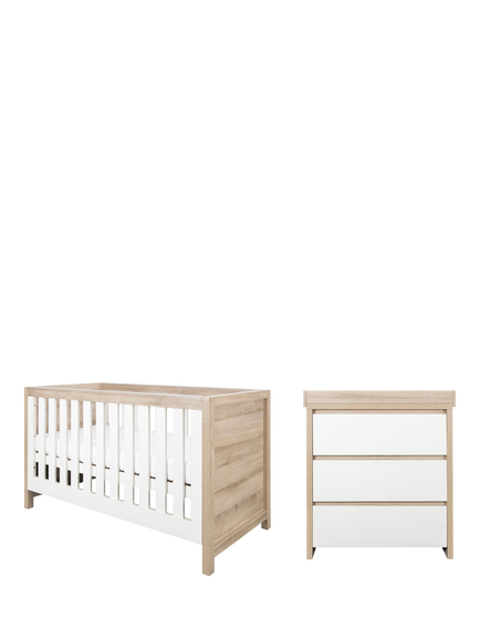 Tutti Bambini Modena Cotbed and Chest of Drawers 2 Piece Room Set, White/Oak