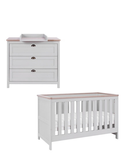 Tutti Bambini Verona Cotbed and Chest of Drawers 2 Piece Room Set, Grey/Oak