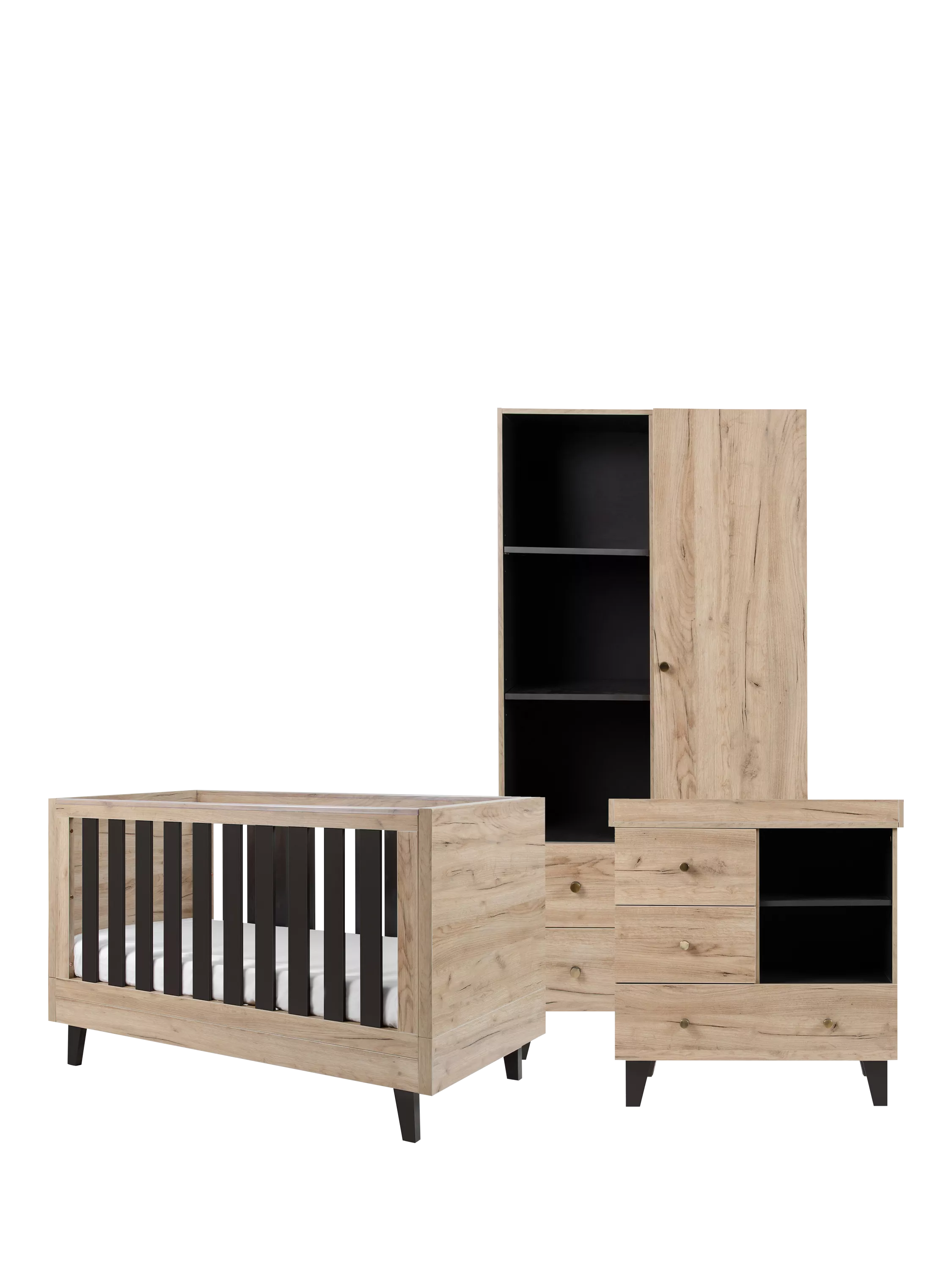 Tutti Bambini Como Cotbed Chest of Drawers and Wardrobe Room Set Oak Slate
