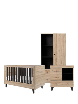 Tutti Bambini Como Cotbed, Chest of Drawers and Wardrobe Room Set, Oak/Slate, Oak/Slate