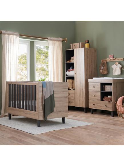 Tutti Bambini Como Cotbed, Chest of Drawers and Wardrobe Room Set, Oak/Slate - view 2, Oak/Slate