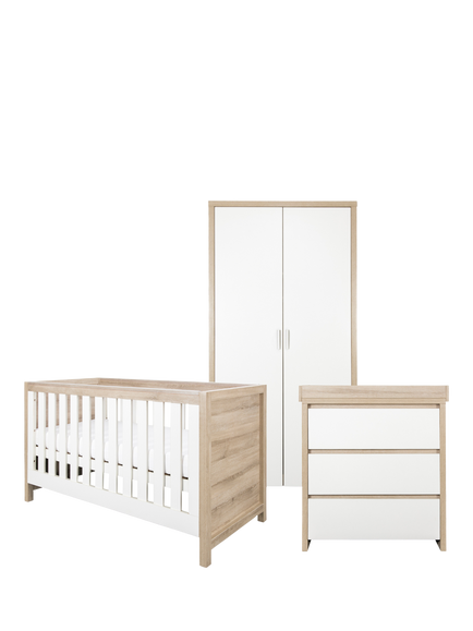 Tutti Bambini Modena Cotbed, Wardrobe and Chest of Drawers 3 Piece Room Set, White/Oak