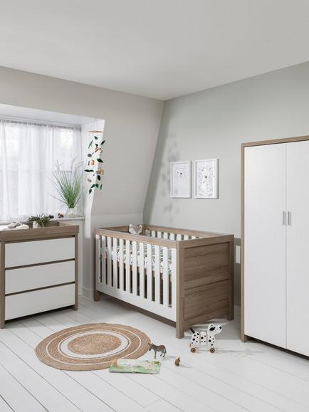 Tutti Bambini Modena Cotbed, Wardrobe and Chest of Drawers 3 Piece Room Set - view 2, White/Oak