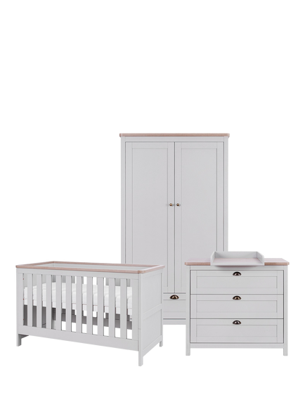 Tutti Bambini Verona Wardrobe, Cotbed and Chest of Drawers 3 Piece Room Set, Grey/Oak