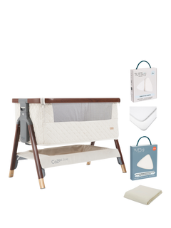 Tutti Bambini CoZee Luxe Bedside Crib Essential Bundle, Walnut/Cream