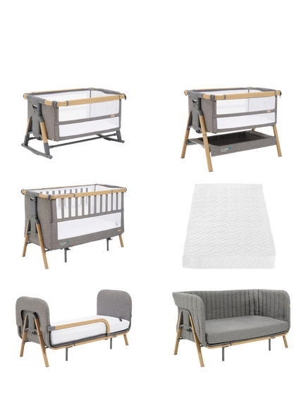 Tutti Bambini CoZee XL Bedside Crib and Accessories Bundle, Charcoal/Oak, Charcoal/Oak