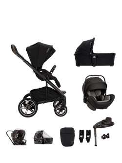 Nuna MIXX Next Pushchair, MIXX Next Carrycot, ARRA Flex Car Seat and BASE Curv Bundle, Caviar, Caviar