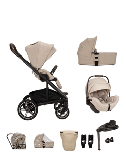 Nuna MIXX Next Pushchair, MIXX Next Carrycot, ARRA Flex Car Seat and BASE Curv Bundle, Biscotti
