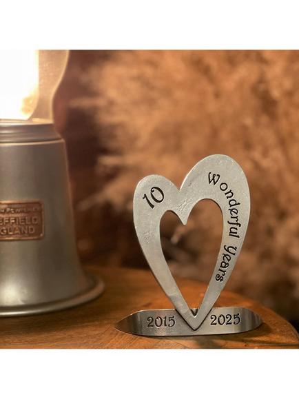 English Pewter Company Heart Shaped 10th Wedding Anniversary Tin Stand - view 2, 