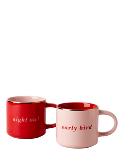 kate spade new york Early Bird Night Owl Stoneware Mugs, Set of 2, 355ml, Pink/Red - view 2, Pink