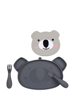 TUM TUM Kev Koala Silicone Plate, Bowl and Cutlery Weaning Set, Grey, Grey