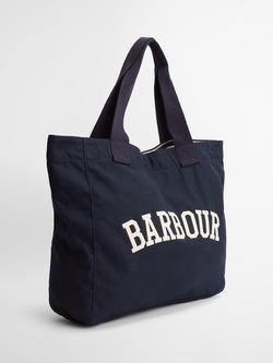 Barbour Logo Holiday Tote Bag, Navy/Stone - view 2, Navy/Stone
