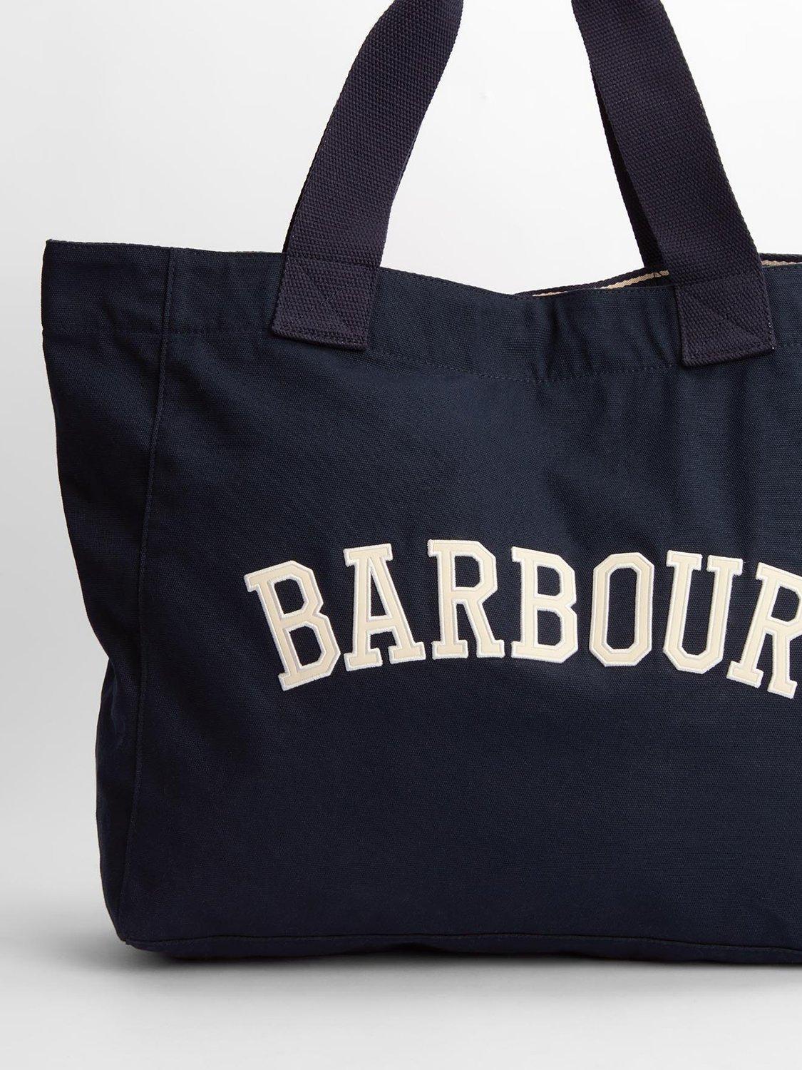 Product image 4 of 7, which shows Barbour Logo Holiday Tote Bag, Navy/Stone