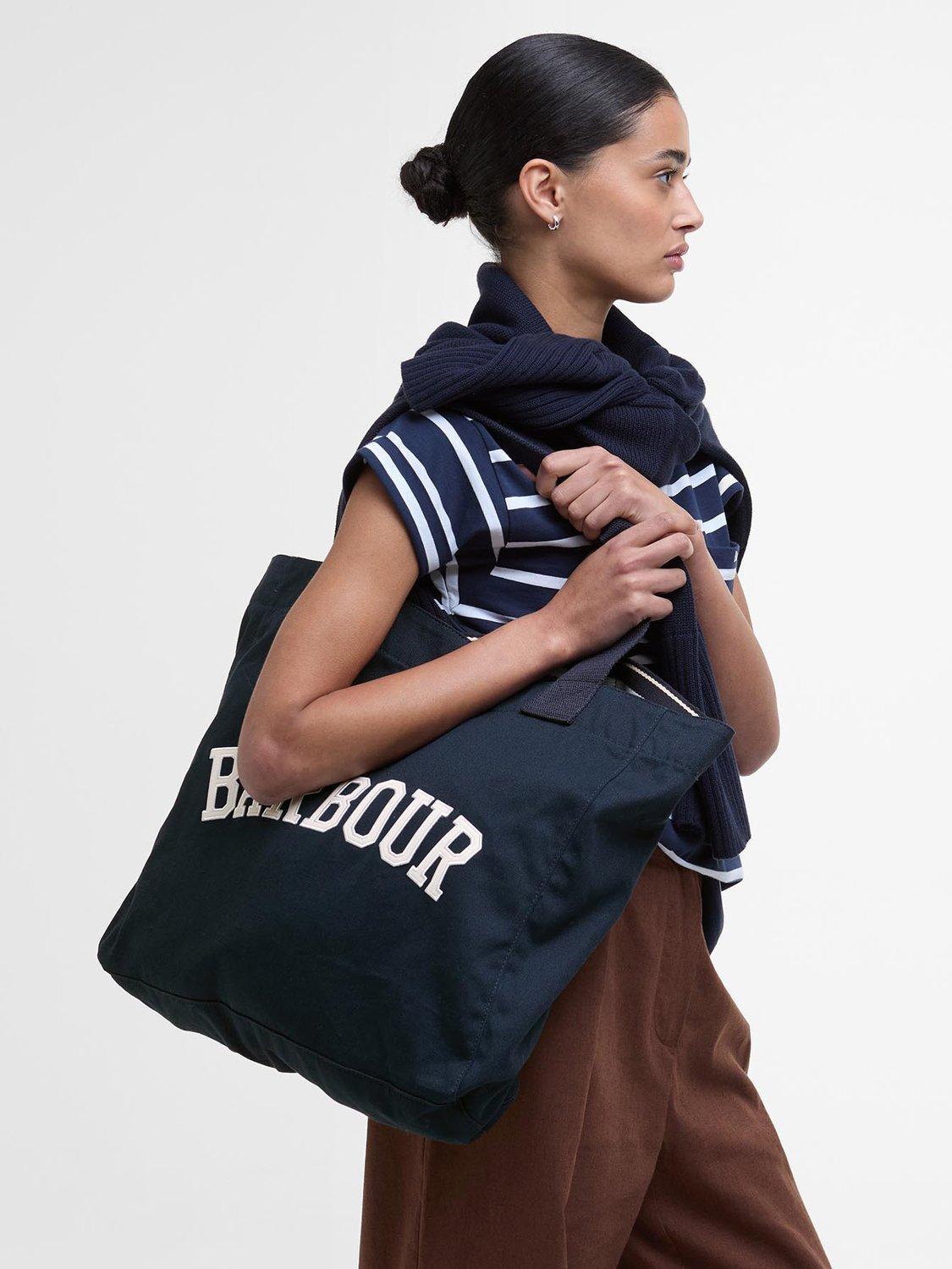 Product image 7 of 7, which shows Barbour Logo Holiday Tote Bag, Navy/Stone