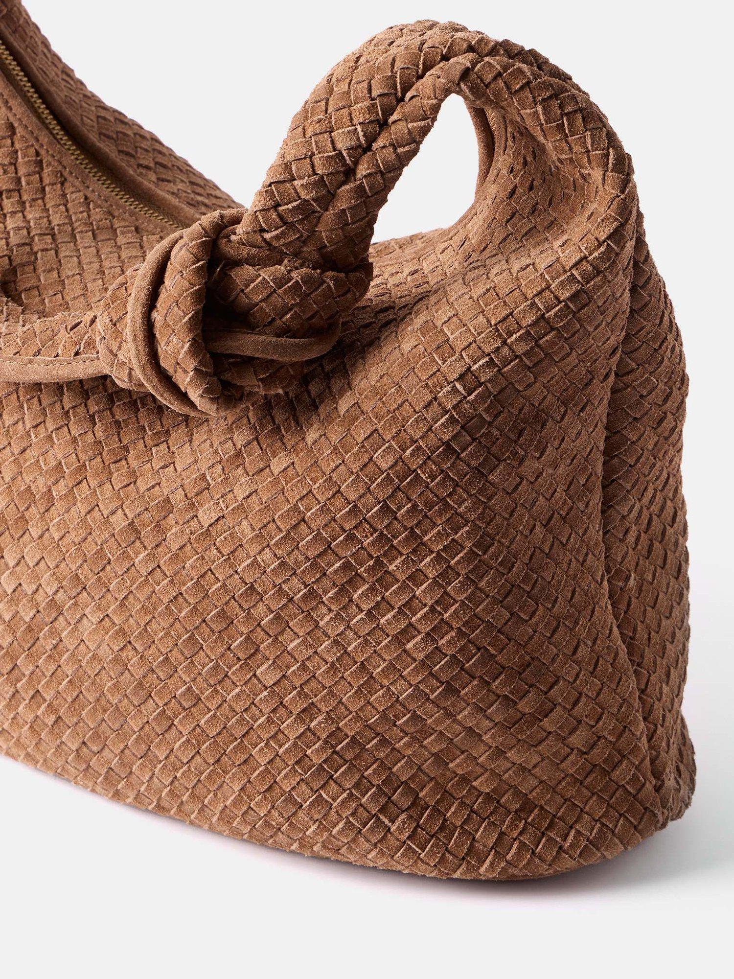 Product image 4 of 4, which shows Mint Velvet Woven Suede Knot Detail Bag, Brown