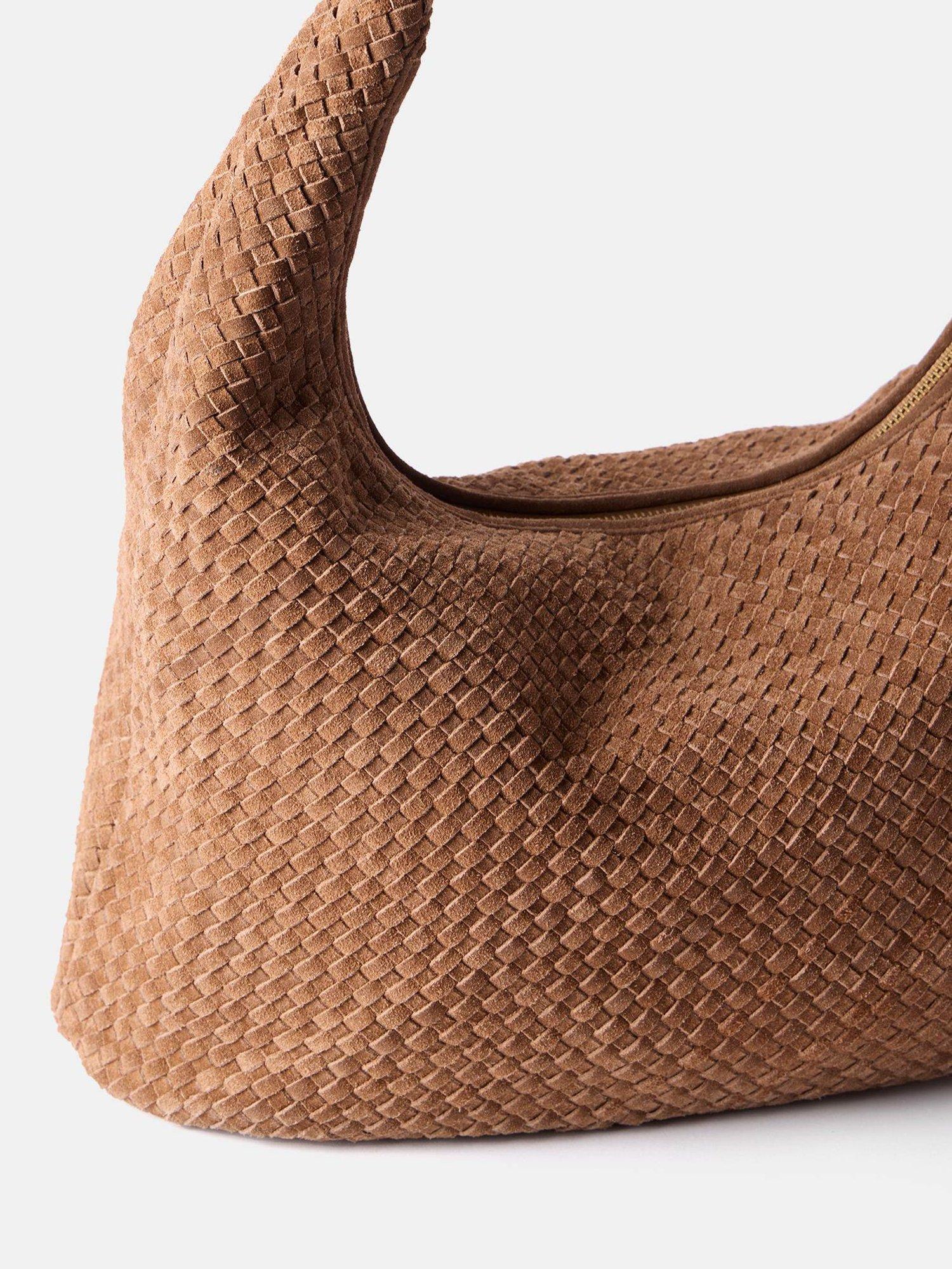 Product image 2 of 4, which shows Mint Velvet Woven Suede Knot Detail Bag, Brown