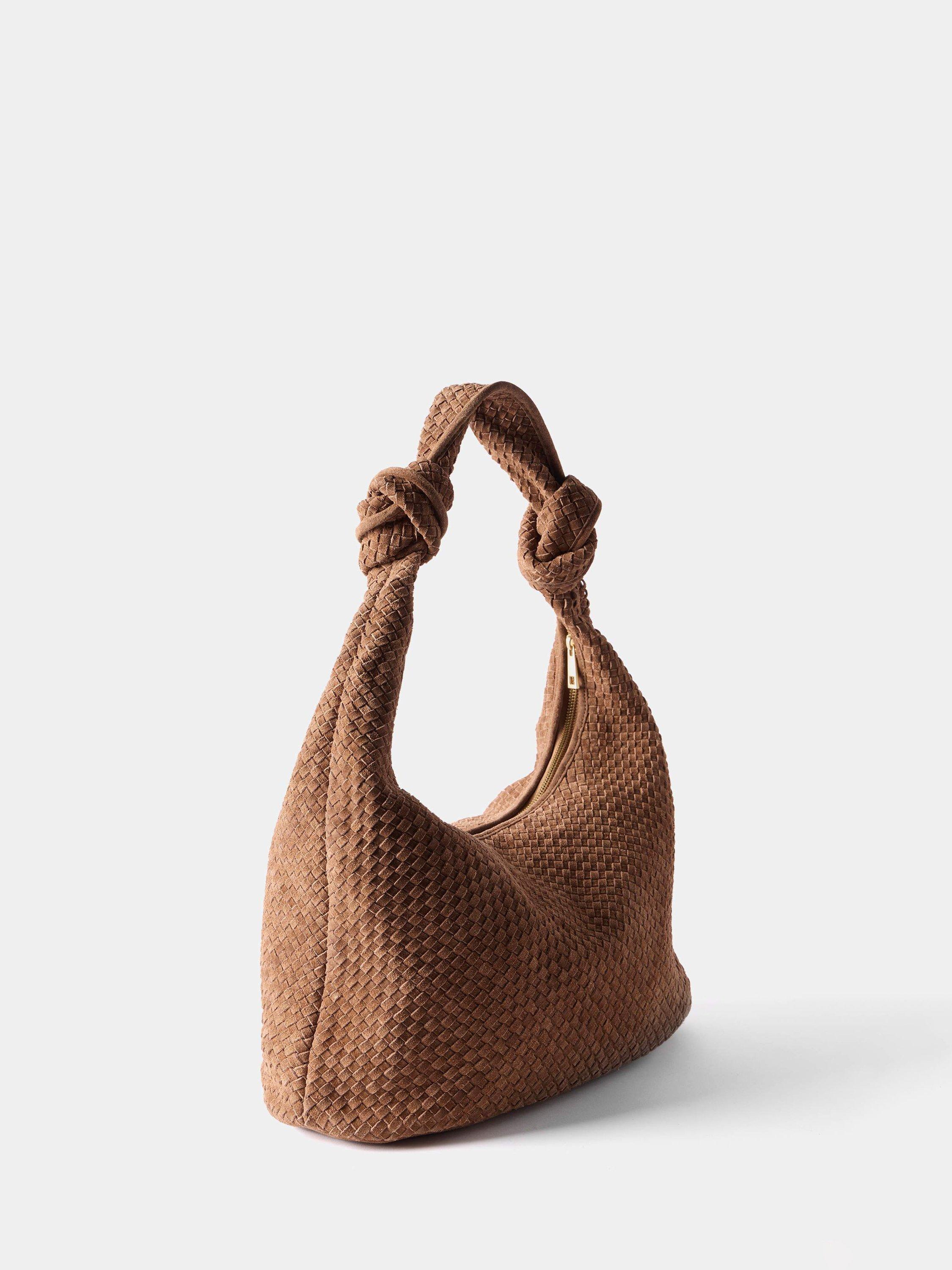 Product image 3 of 4, which shows Mint Velvet Woven Suede Knot Detail Bag, Brown
