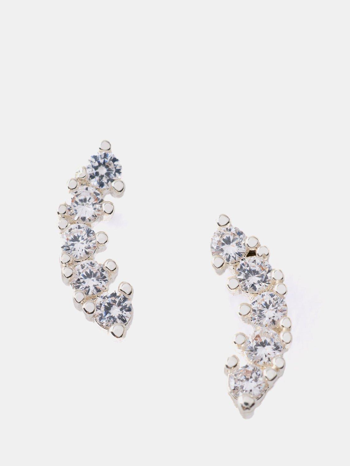 Product image 1 of 3, which shows Mint Velvet Cubic Zirconia Climber Earrings, Silver Silver