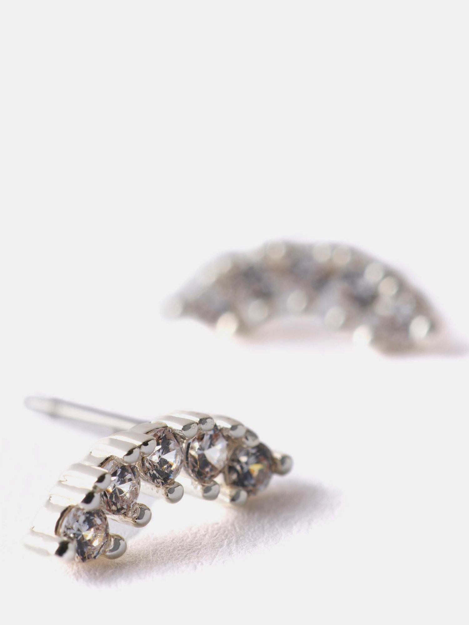 Product image 2 of 3, which shows Mint Velvet Cubic Zirconia Climber Earrings, Silver Silver