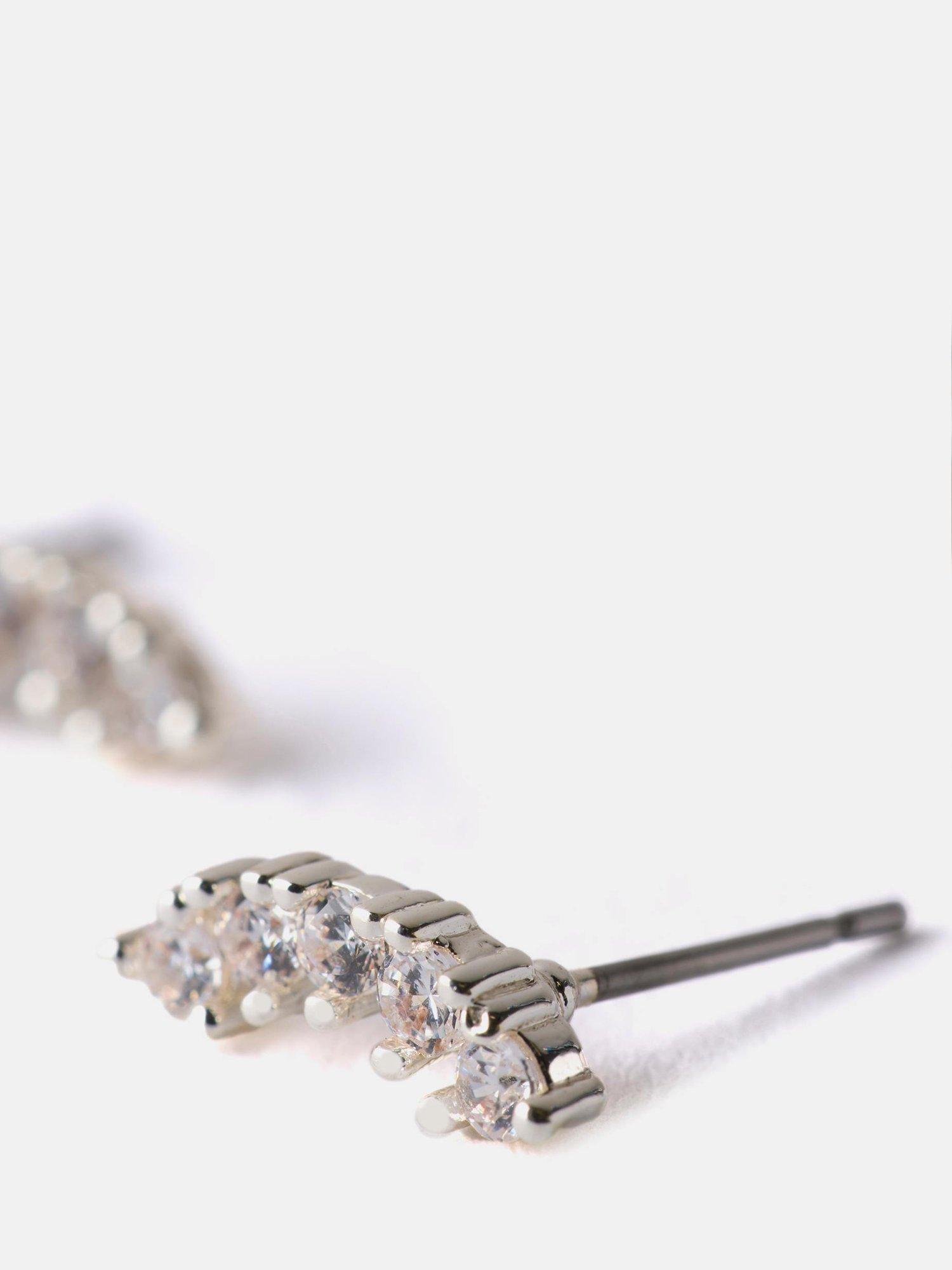 Product image 3 of 3, which shows Mint Velvet Cubic Zirconia Climber Earrings, Silver Silver