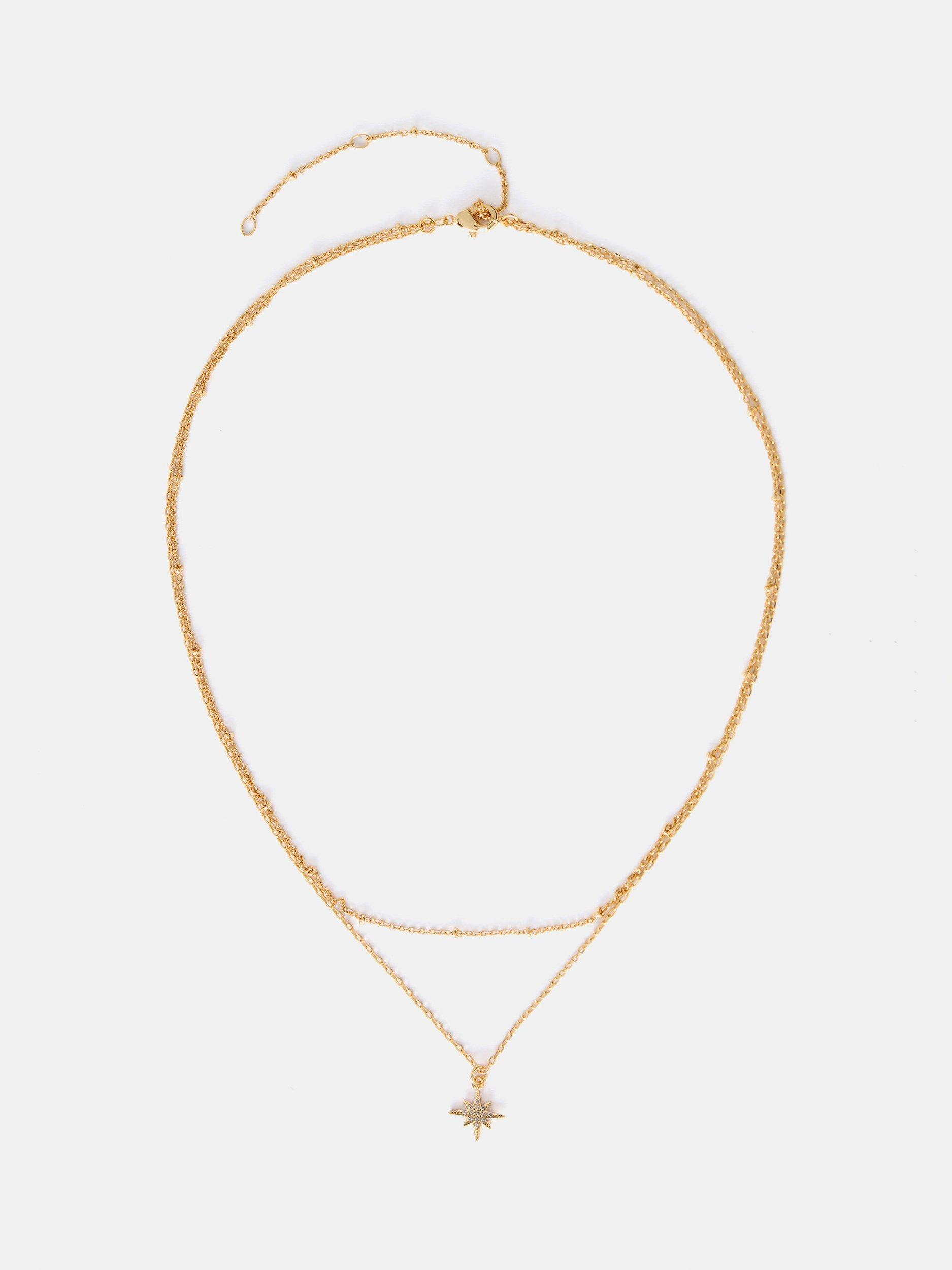 Product image 1 of 4, which shows Mint Velvet Cubic Zirconic Star Layered Necklace, Gold