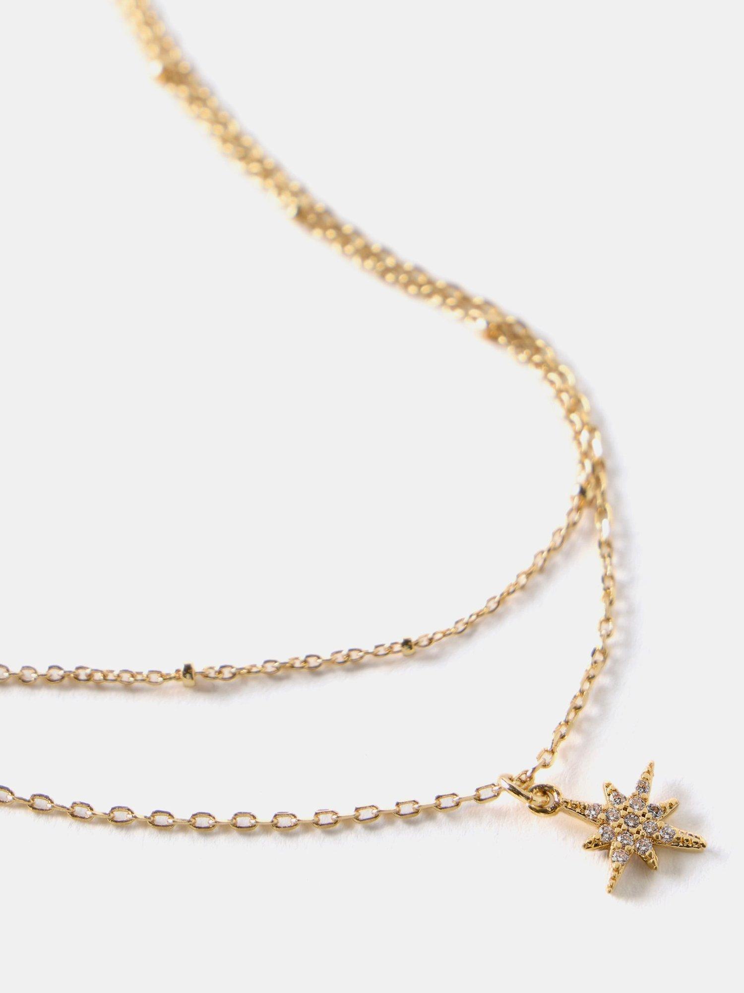 Product image 2 of 4, which shows Mint Velvet Cubic Zirconic Star Layered Necklace, Gold