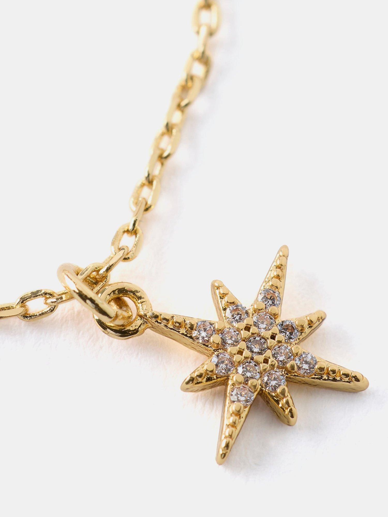 Product image 4 of 4, which shows Mint Velvet Cubic Zirconic Star Layered Necklace, Gold