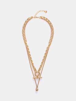 Mint Velvet Hanging Bar Pendant Layered Necklace, Gold Gold, Gold Gold