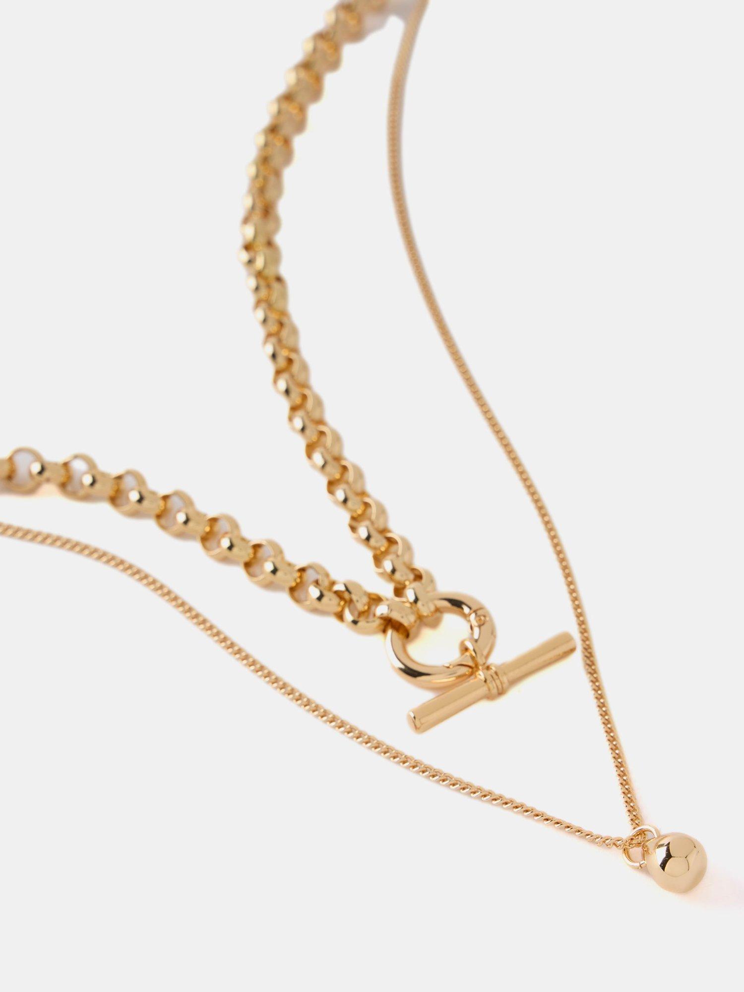 Product image 2 of 3, which shows Mint Velvet Hanging Bar Pendant Layered Necklace, Gold Gold