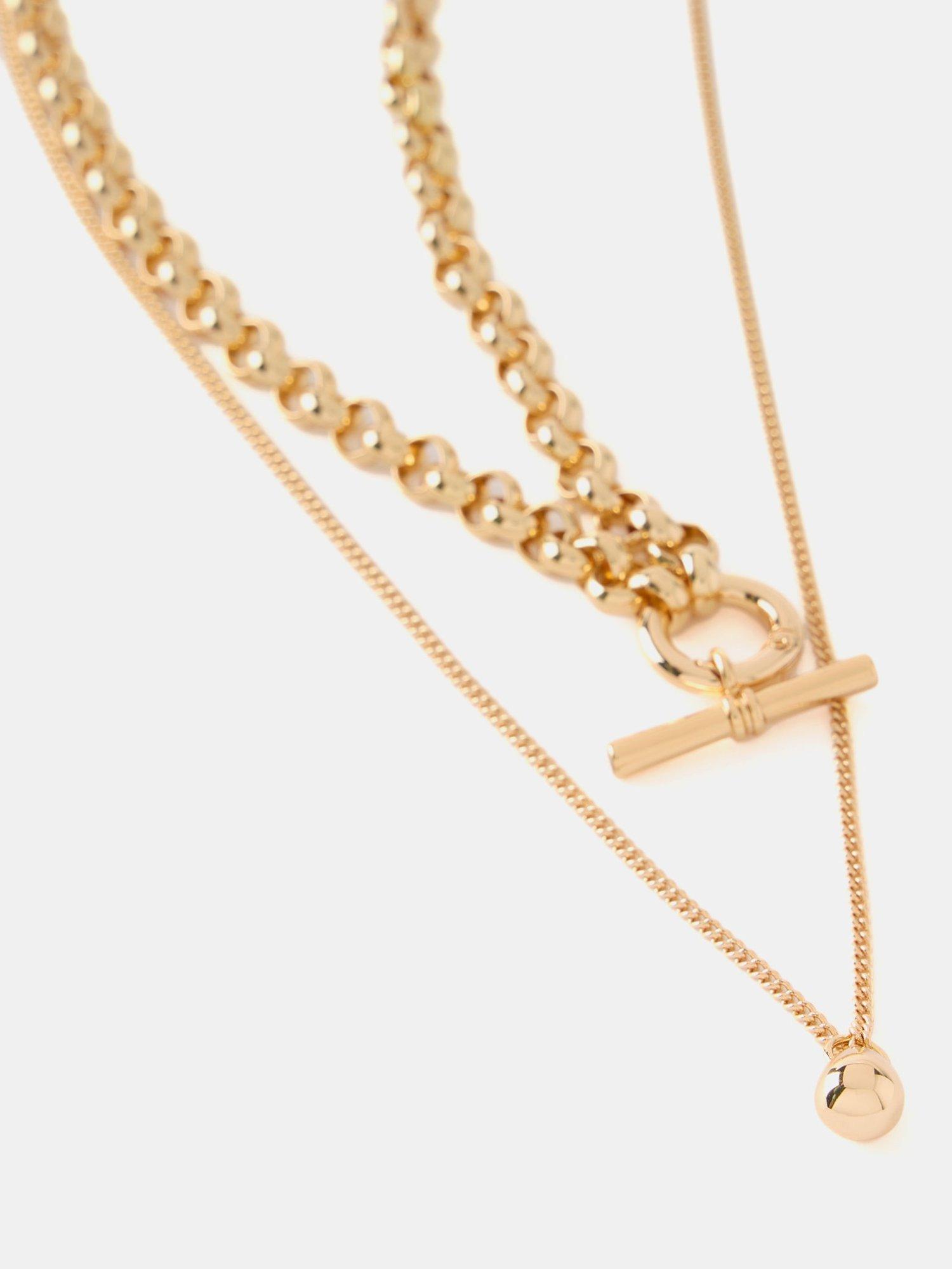Product image 3 of 3, which shows Mint Velvet Hanging Bar Pendant Layered Necklace, Gold Gold