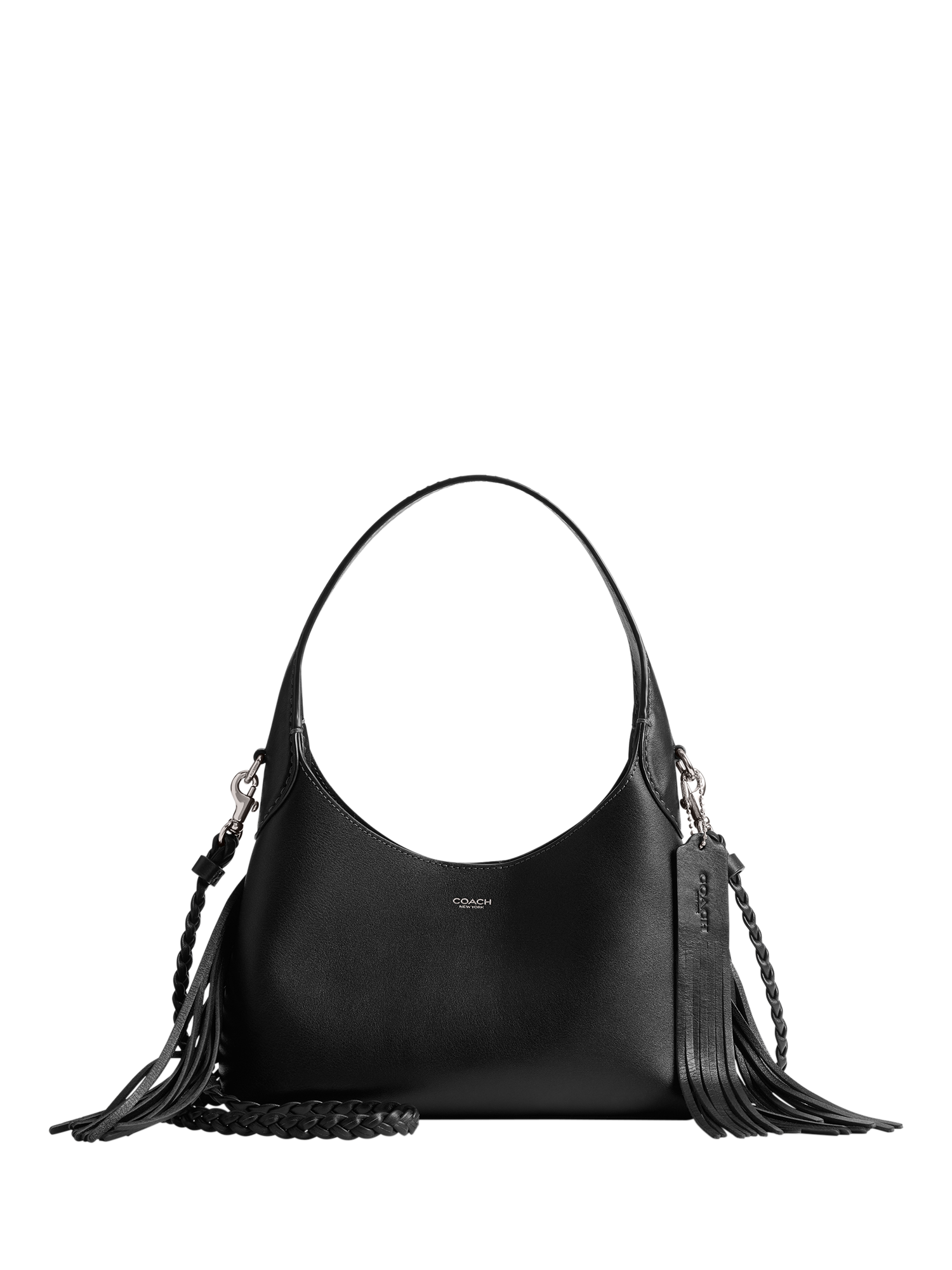 Product image 1 of 4, which shows Coach Brooklyn 23 Leather Fringe Shoulder Bag, Black