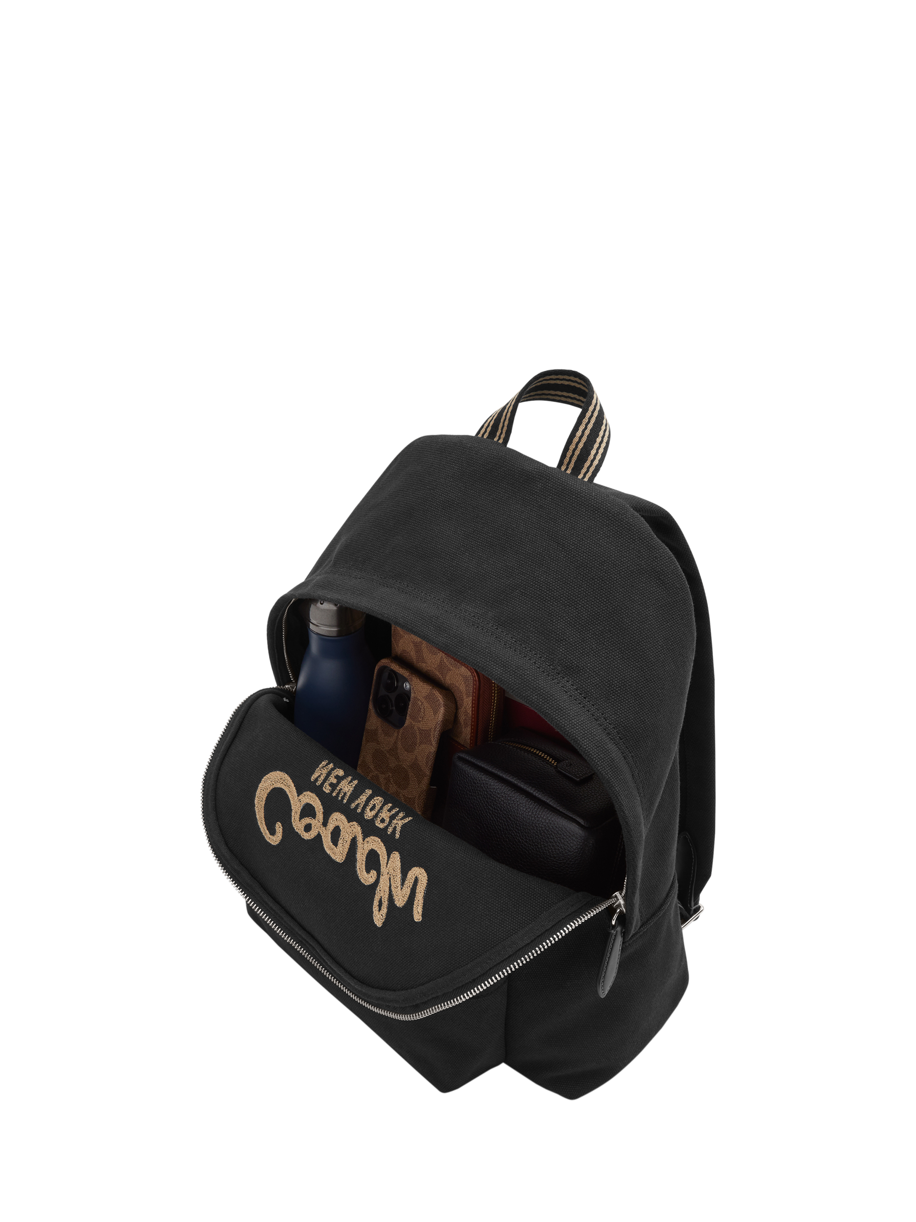 Product image 2 of 4, which shows Coach Logo Cotton Cargo Backpack, Lh/Black
