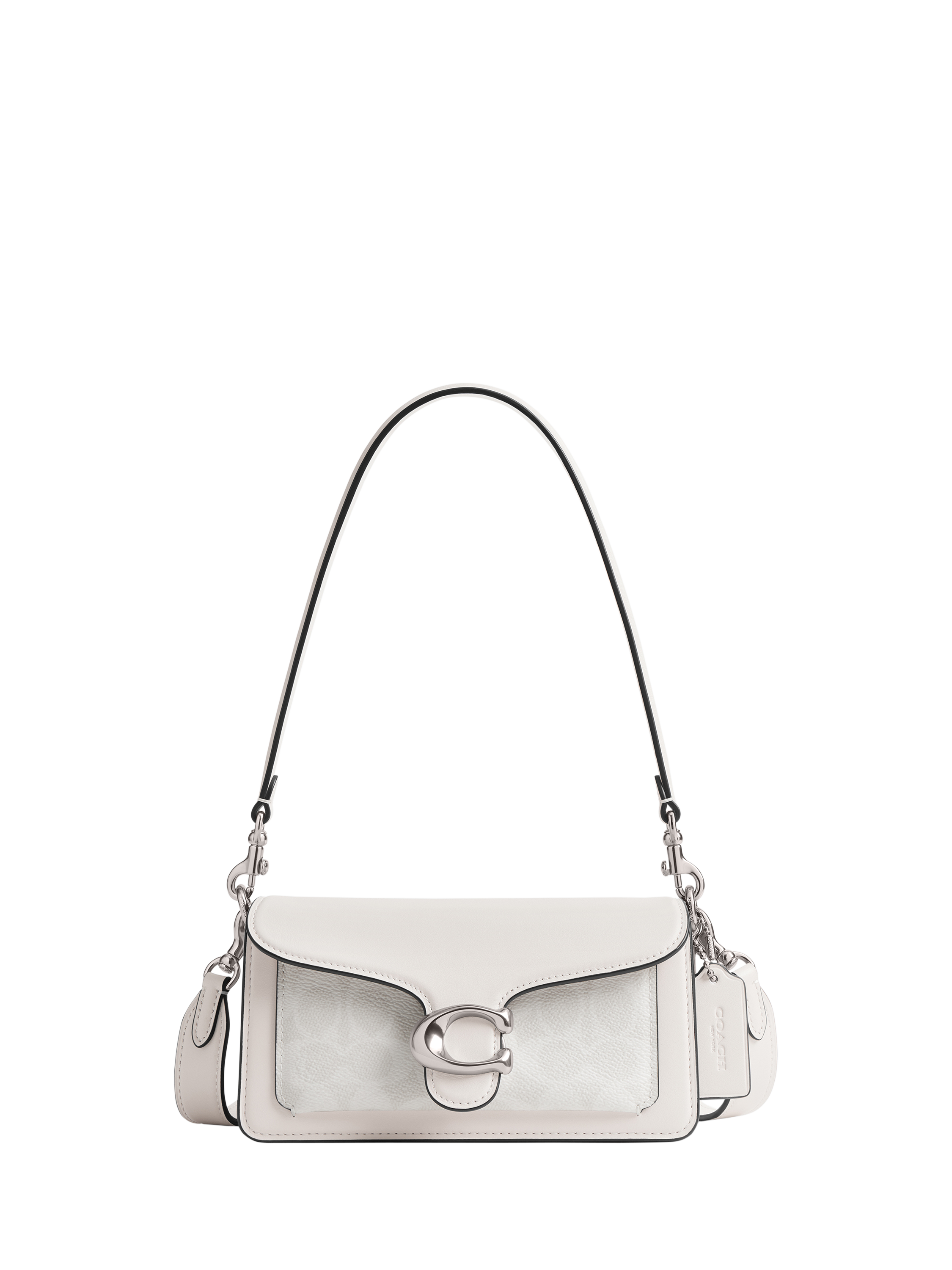 Product image 1 of 4, which shows Coach Tabby 20 Leather & Canvas Shoulder Bag, White