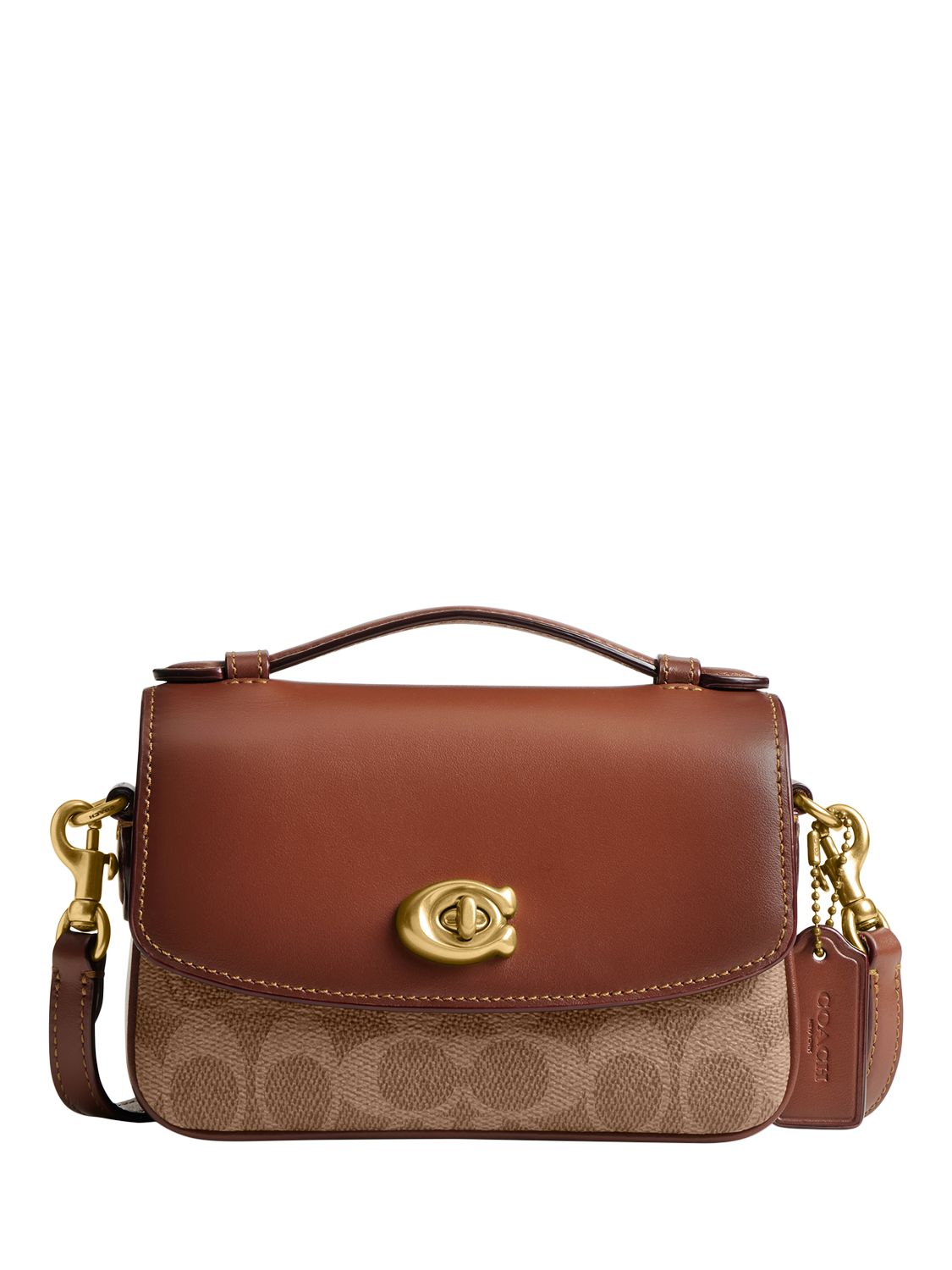 Product image 1 of 4, which shows Coach Cassie 17 Leather Monogram Crossbody Bag, Tan/Caramel