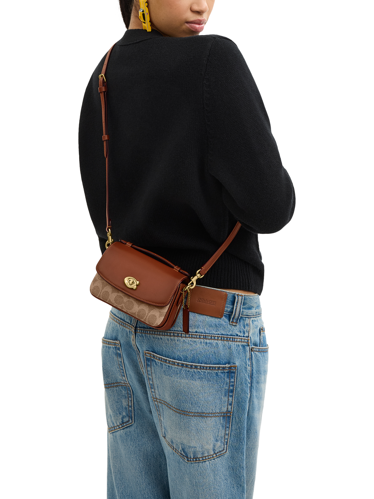 Product image 4 of 4, which shows Coach Cassie 17 Leather Monogram Crossbody Bag, Tan/Caramel